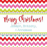 Red Pink Green and Aqua Chevron Personalized Christmas Calling Card