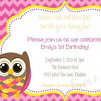 Pink Chevron Owl Birthday Invitation