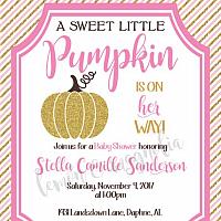 Pink and Gold Pumpkin Girl Baby Shower Invitation