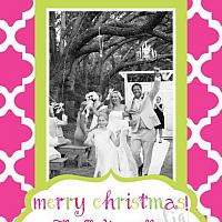 Pink Quatrefoil with Green Personalized Photo Christmas Card