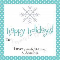 Teal Polka Dot with Snowflake Personalized Christmas Gift Tag