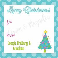 Teal Polka Dot with Tree Personalized Christmas Gift Tag