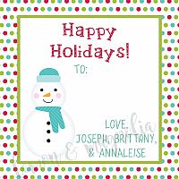 Teal Snowman Personalized Christmas Gift Tag