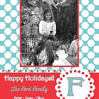 Teal Polka Dot with Red Personalized Photo Christmas Card