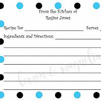 Black and Blue Dot Personalized Recipe Cards