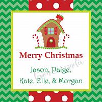 Green Chevron with Red Polka Dot and Gingerbread House Personalized Christmas Gift Tag