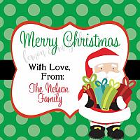 Green Polka Dot with Santa Clause Personalized Christmas Gift Tag 2