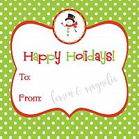 Lime Polka Dot with Snowman Personalized Christmas Gift Tag