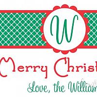 Green Quatrefoil Stripe with Initial Personalized Christmas Gift Tag