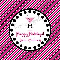 Pink and Black Stripe with Martini Personalized Christmas Gift Tag