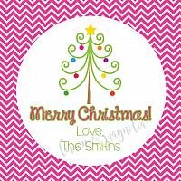 Pink Chevron with Christmas Tree Personalized Christmas Gift Tag