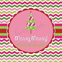 Green Pink and Red Chevron with Tree Personalized Christmas Gift Tag