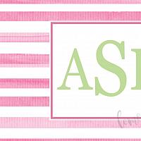 Personalized Pink Watercolor Stripe Triple Initial Calling Card