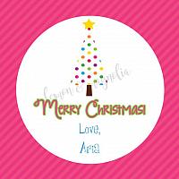 Pink Stripe with Polka Dot Tree Personalized Christmas Gift Tag 2