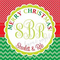 Red Quatrefoil and Green Chevron with Monogram Personalized Christmas Gift Tag
