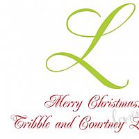 Green Initial with Red Renaissance Font Personalized Christmas Calling Card