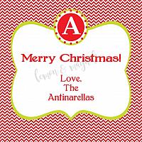 Red Chevron or Quatrefoil Initial Personalized Christmas Gift Tag