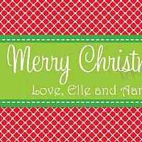Red Quatrefoil with Lime Stripe Personalized Christmas Gift Tag