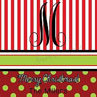 Red Stripe with Red and Green Polka Dot and Initial Personalized Christmas Gift Tag