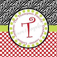 Zebra and Red Dot with Initial Personalized Christmas Gift Tag